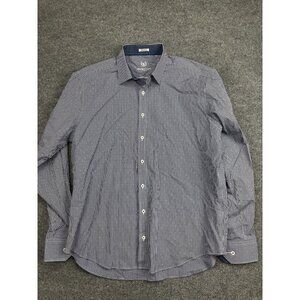 Bugatchi Shirt Mens 2XL Blue Check Long Sleeve Button Front Cotton Casual